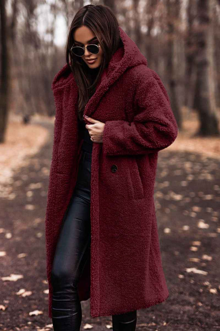 Women's Teddy Coat with Hood in Longline Fit