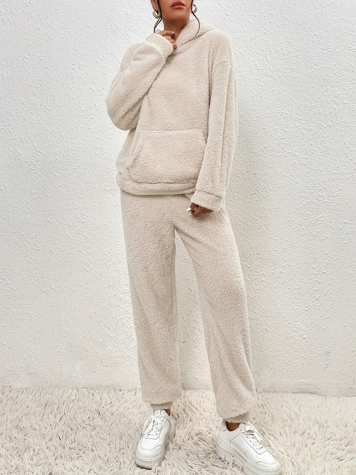 Women's Teddy Fleece Hooded Lounge Set with Relaxed Trousers