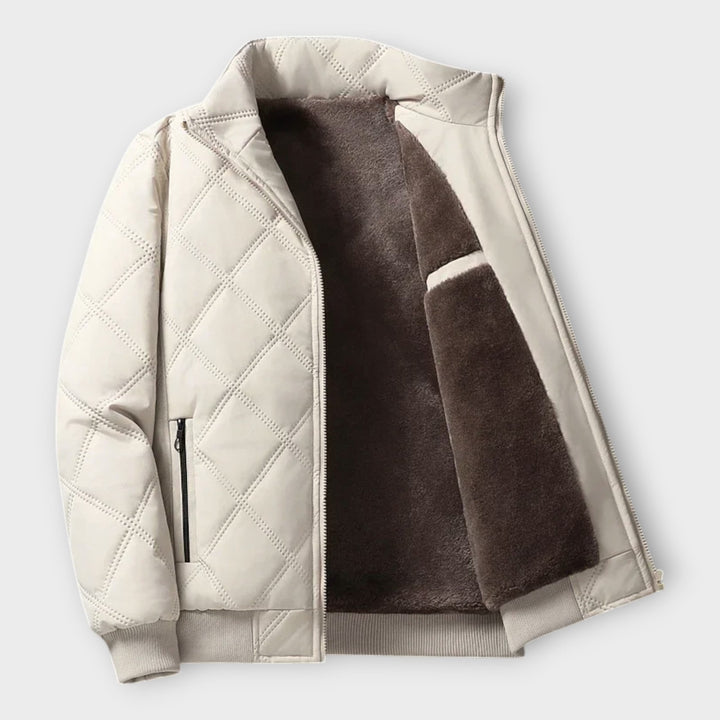 Men's Quilted Fleece-Lined Winter Jacket with Full Zip