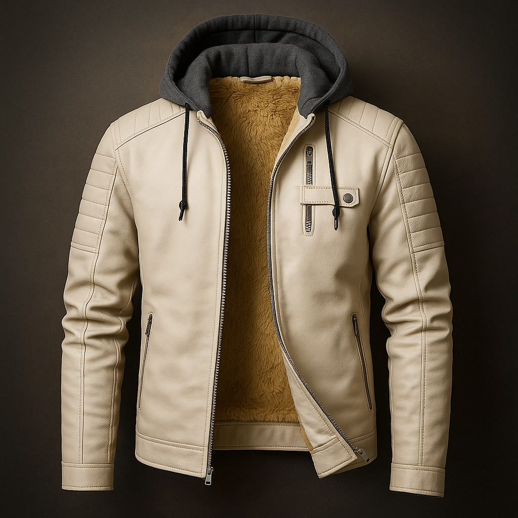 Veste à capuche en cuir pour homme avec capuche amovible