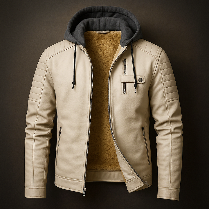 Veste à capuche en cuir pour homme avec capuche amovible