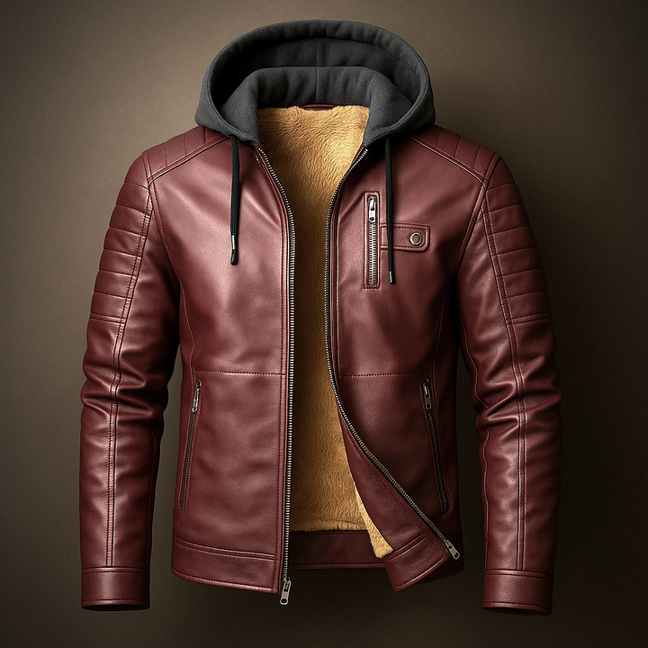 Veste à capuche en cuir pour homme avec capuche amovible