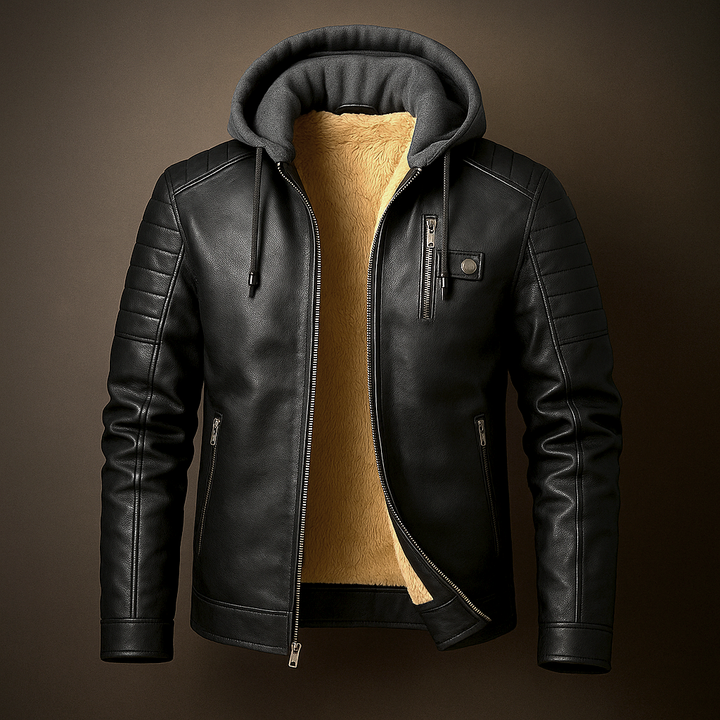 Veste à capuche en cuir pour homme avec capuche amovible