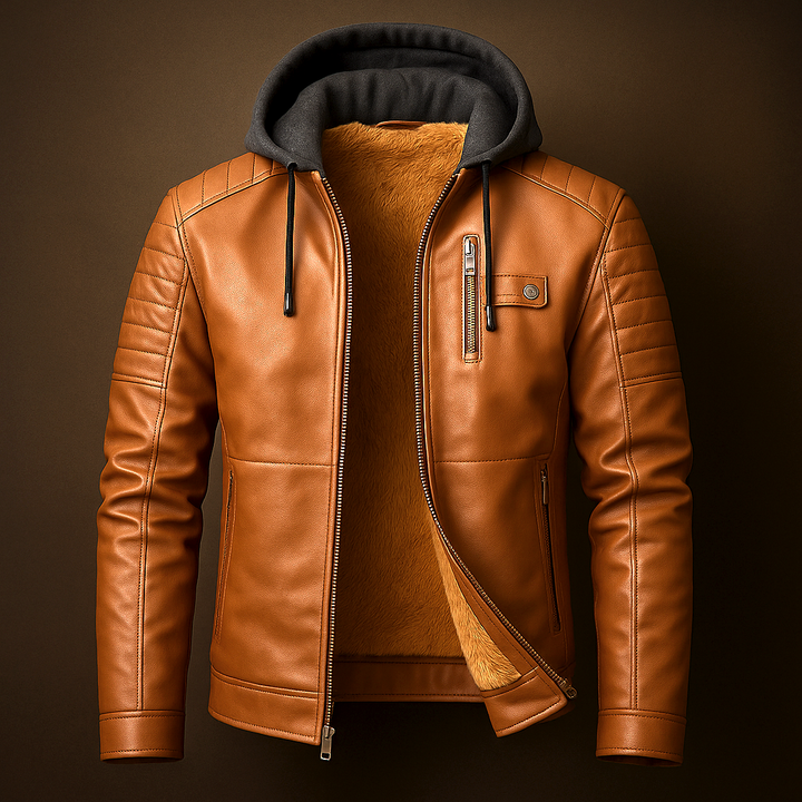 Veste à capuche en cuir pour homme avec capuche amovible