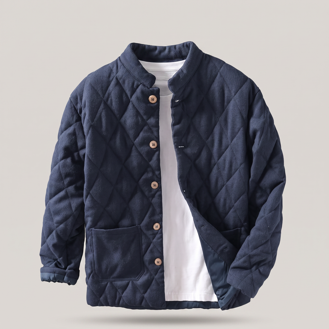 Men's Quilted Button-Front Jacket with Lightweight Padding