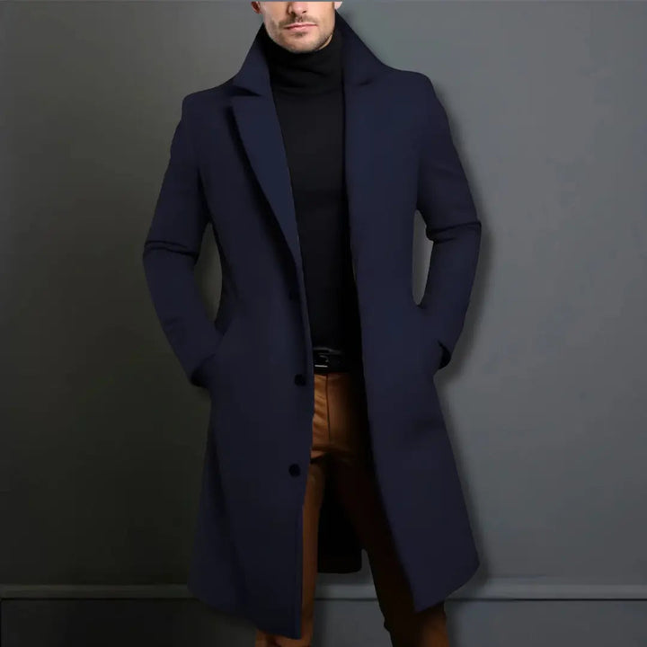Men's Tailored Longline Trench Coat with Notch Lapel