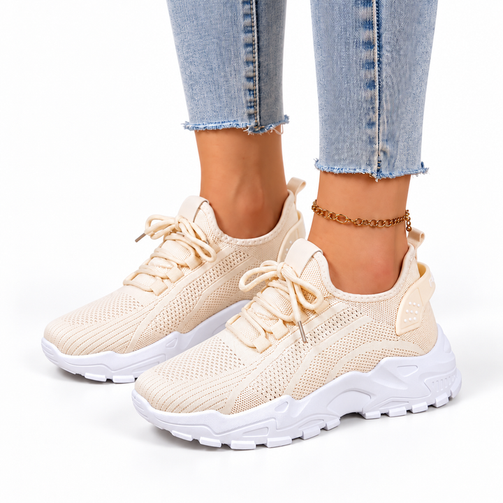 Women's Chunky Sole Knit Trainers with Lace-Up Front