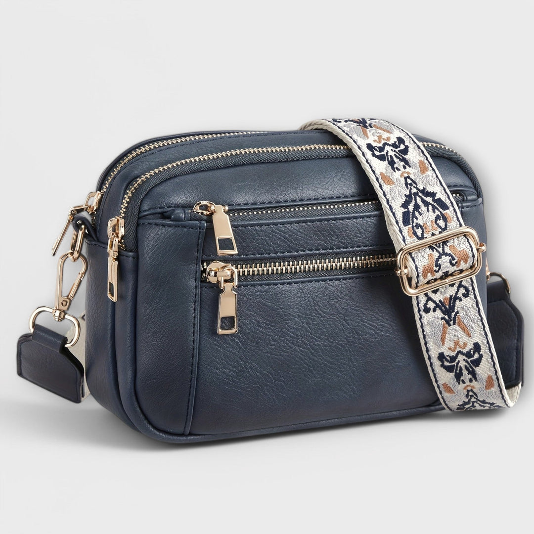 Women's Structured Crossbody Bag with Woven Guitar Strap