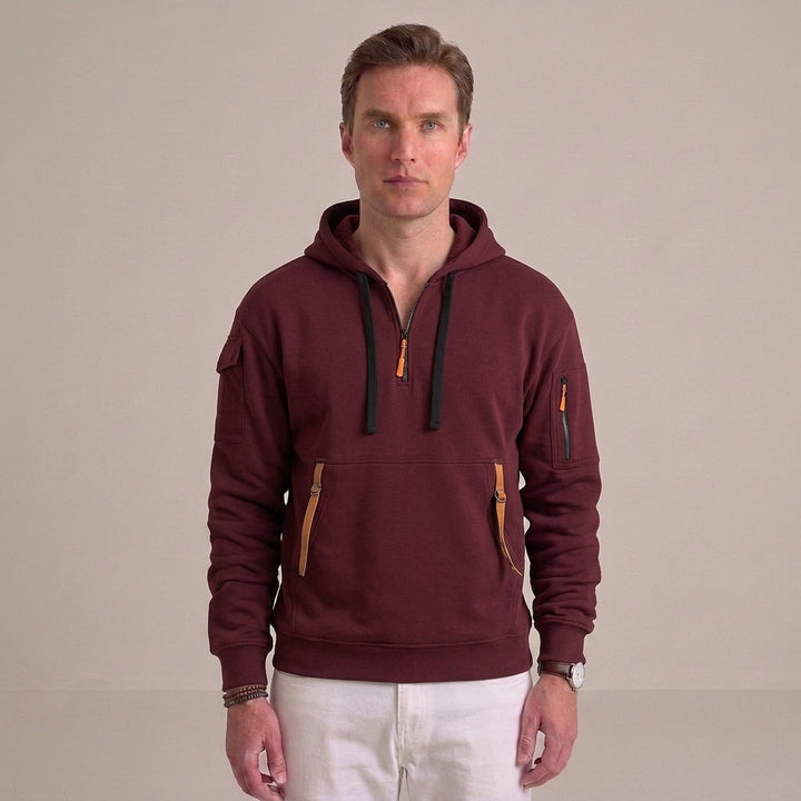 Men's Quarter-Zip Hooded Sweatshirt with Utility Pockets