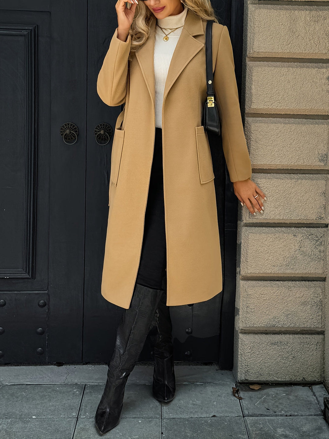 Women's Longline Belted Coat with Patch Pockets