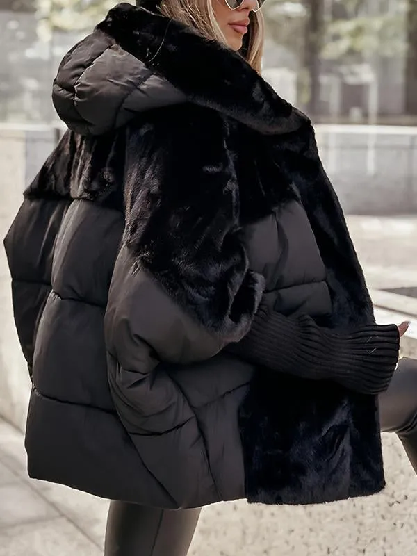 Women's Faux-Fur Hooded Puffer Jacket in Oversized Quilted Fit