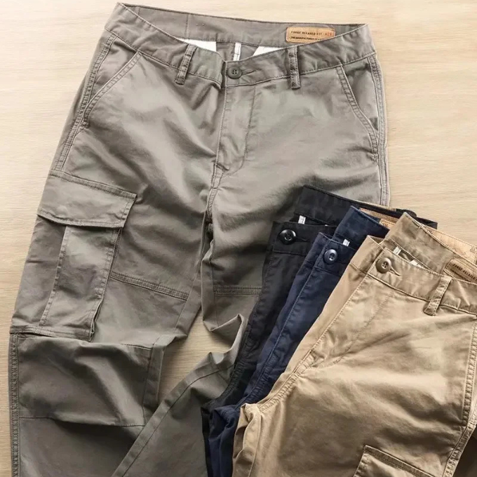 Men's Cotton Cargo Trousers with Turn-Up Hem