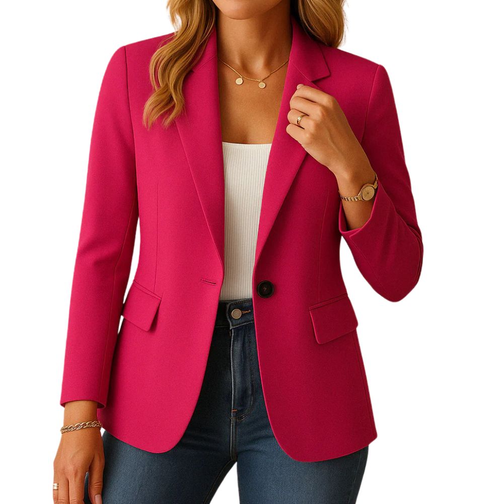 Women's Stretch Blazer with Notched Lapel and Single-Button Closure