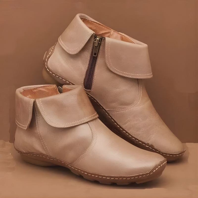 Women's Leather Ankle Boots with Side Zip Closure