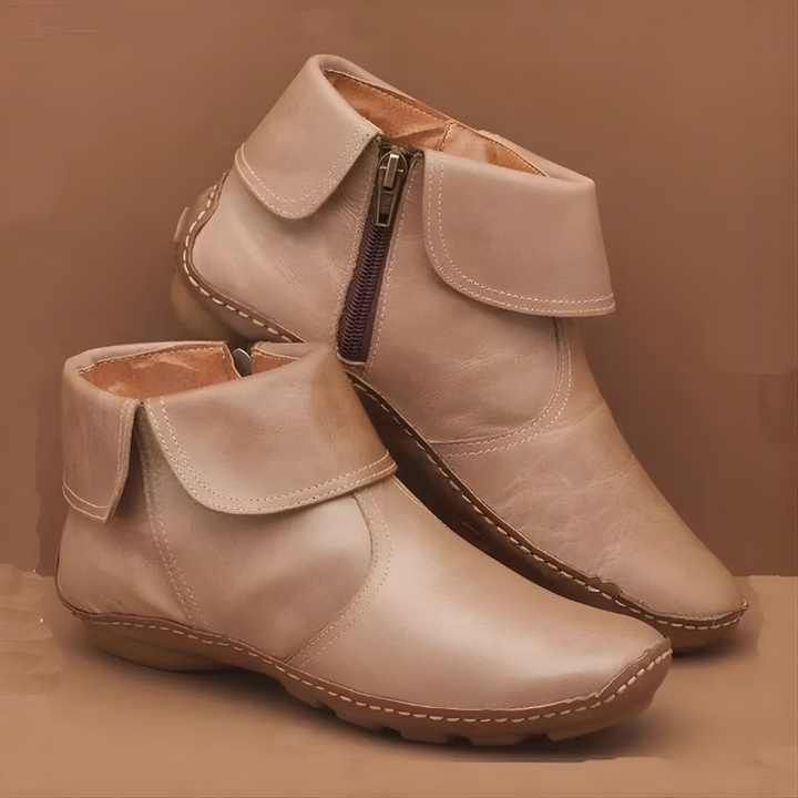 Women's Leather Ankle Boots with Side Zip Closure