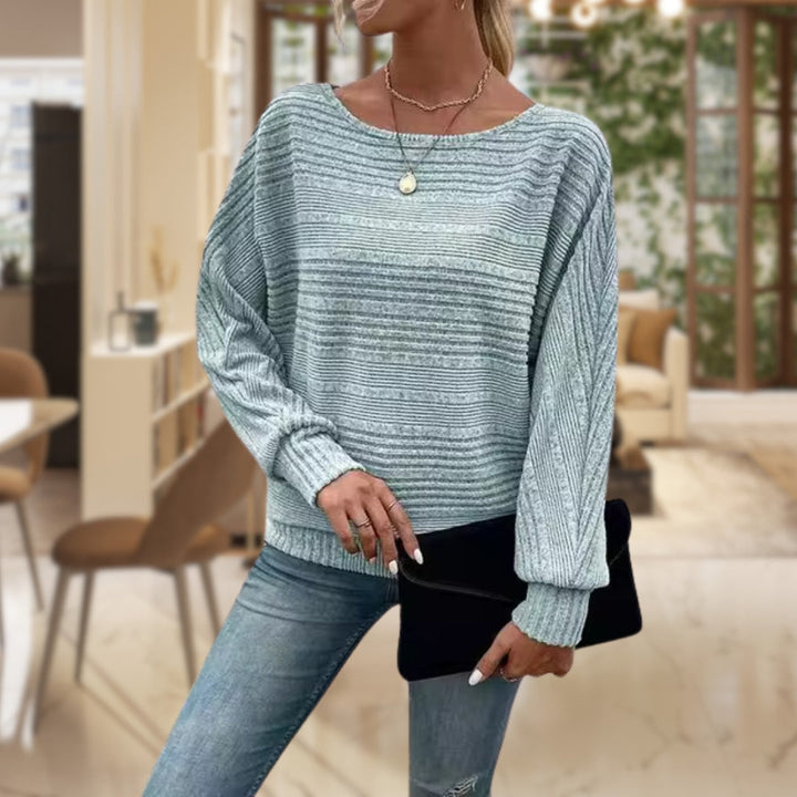 Women's Ribbed Batwing Sleeve Boat Neck Jumper