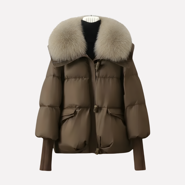 Women's Quilted Puffer Jacket with Faux Fur Collar