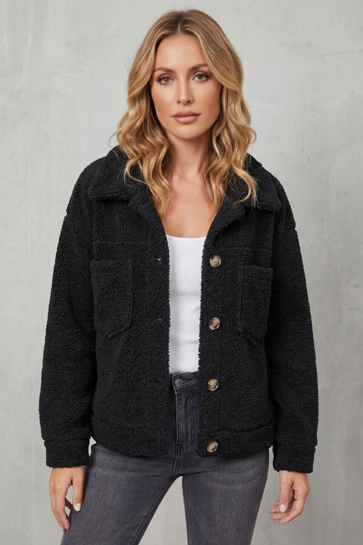Veste en polaire texturée boutonnée avec poches avant pour femme