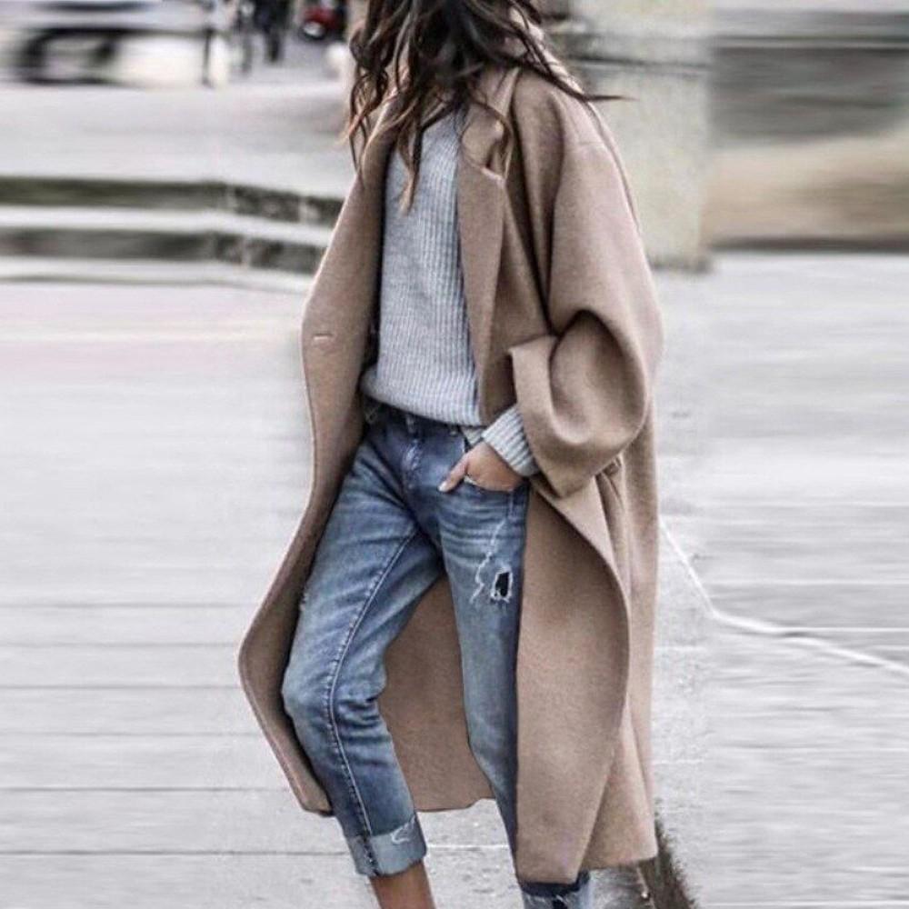 Women's Longline Winter Coat with Wide Lapels Relaxed Fit