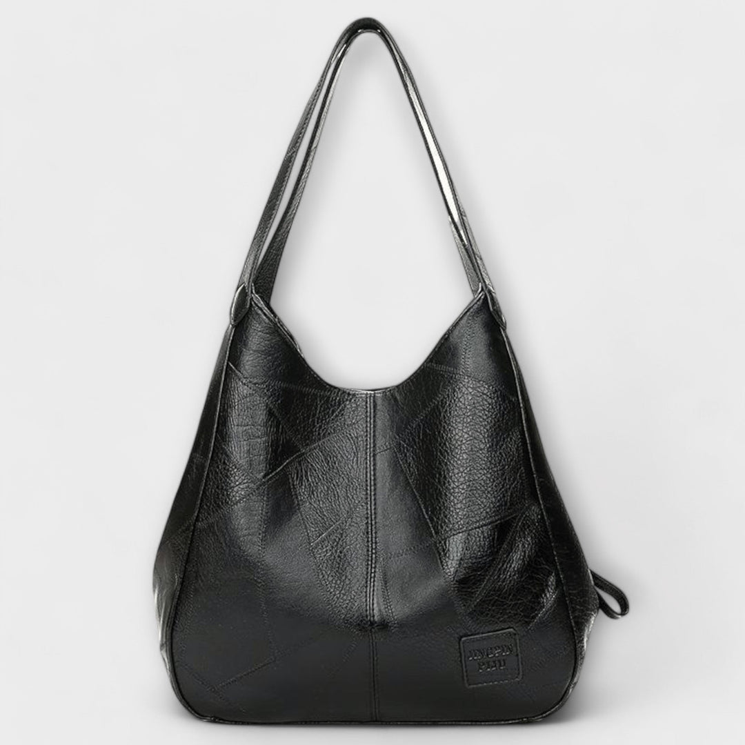 Women's Leather Hobo Shoulder Bag with Patchwork Design