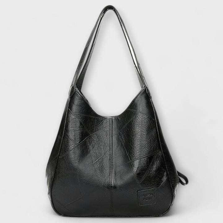 Women's Leather Hobo Shoulder Bag with Patchwork Design