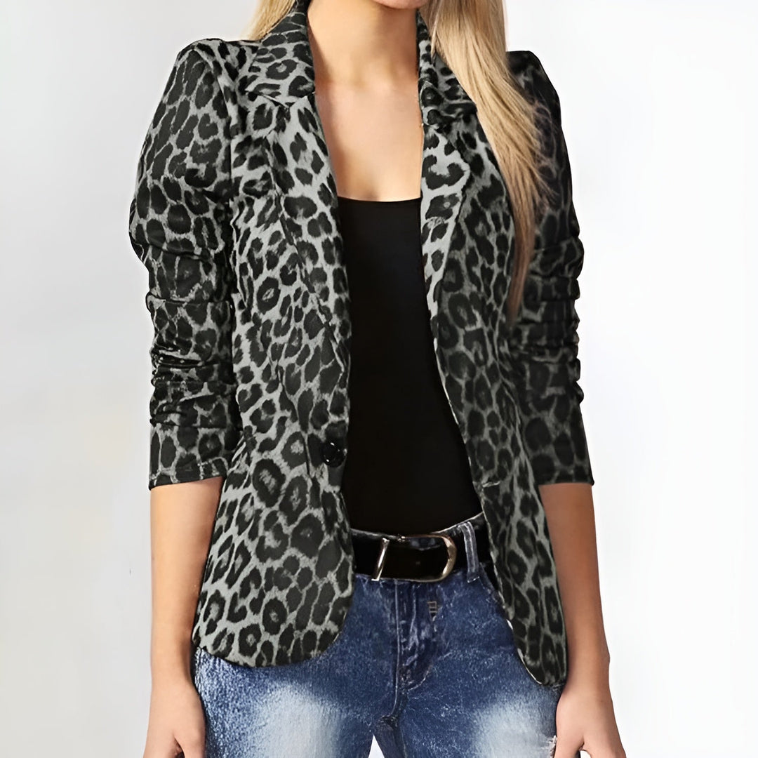 Women's Leopard Print Tailored Blazer with Single Button Front