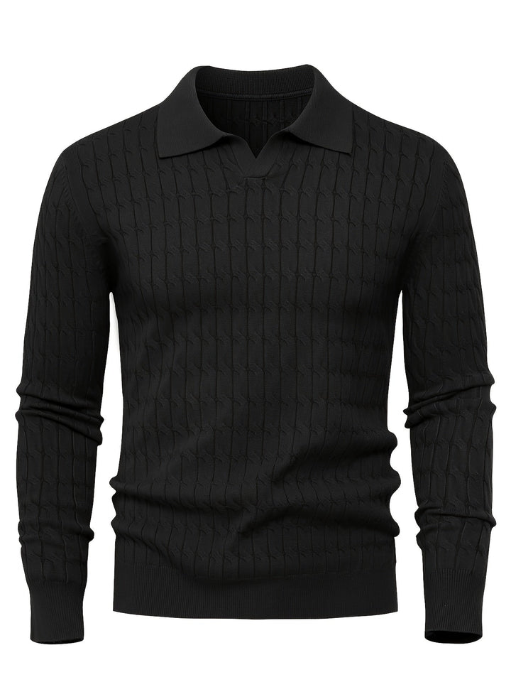 Men's Textured Knit Polo Jumper