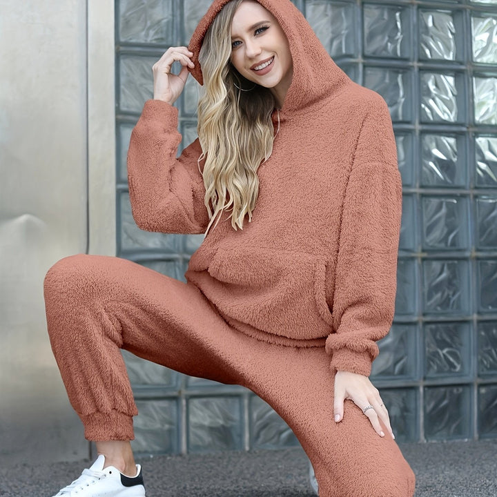 Women's Teddy Fleece Hooded Lounge Set with Relaxed Trousers