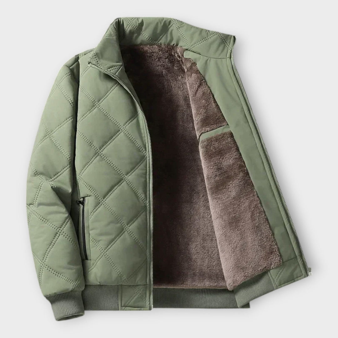 Men's Quilted Fleece-Lined Winter Jacket with Full Zip