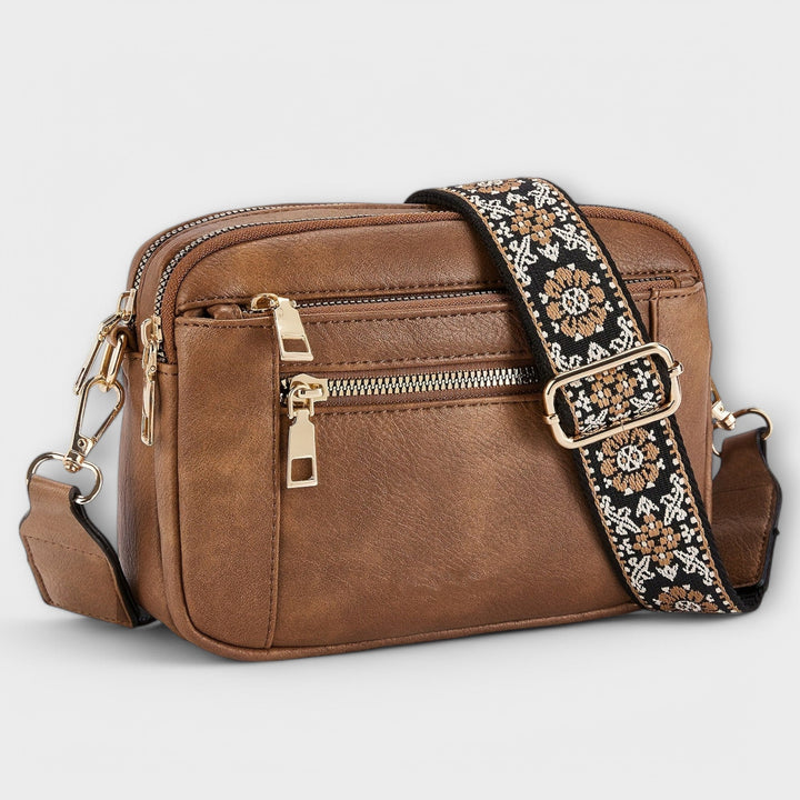 Women's Structured Crossbody Bag with Woven Guitar Strap