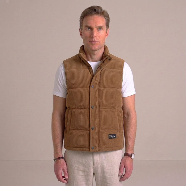Men's Corduroy Padded Gilet with Snap Closure