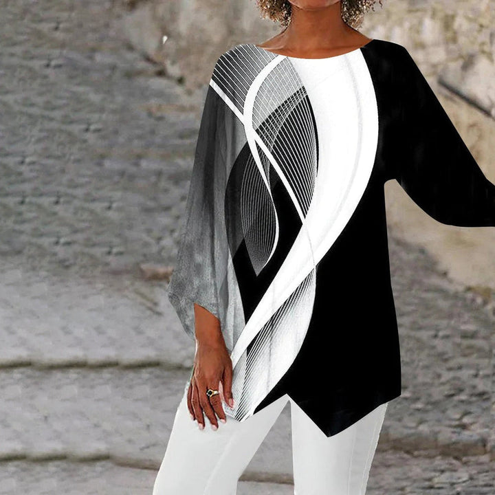 Women's Printed Asymmetric Hem Tunic Top in Relaxed Fit