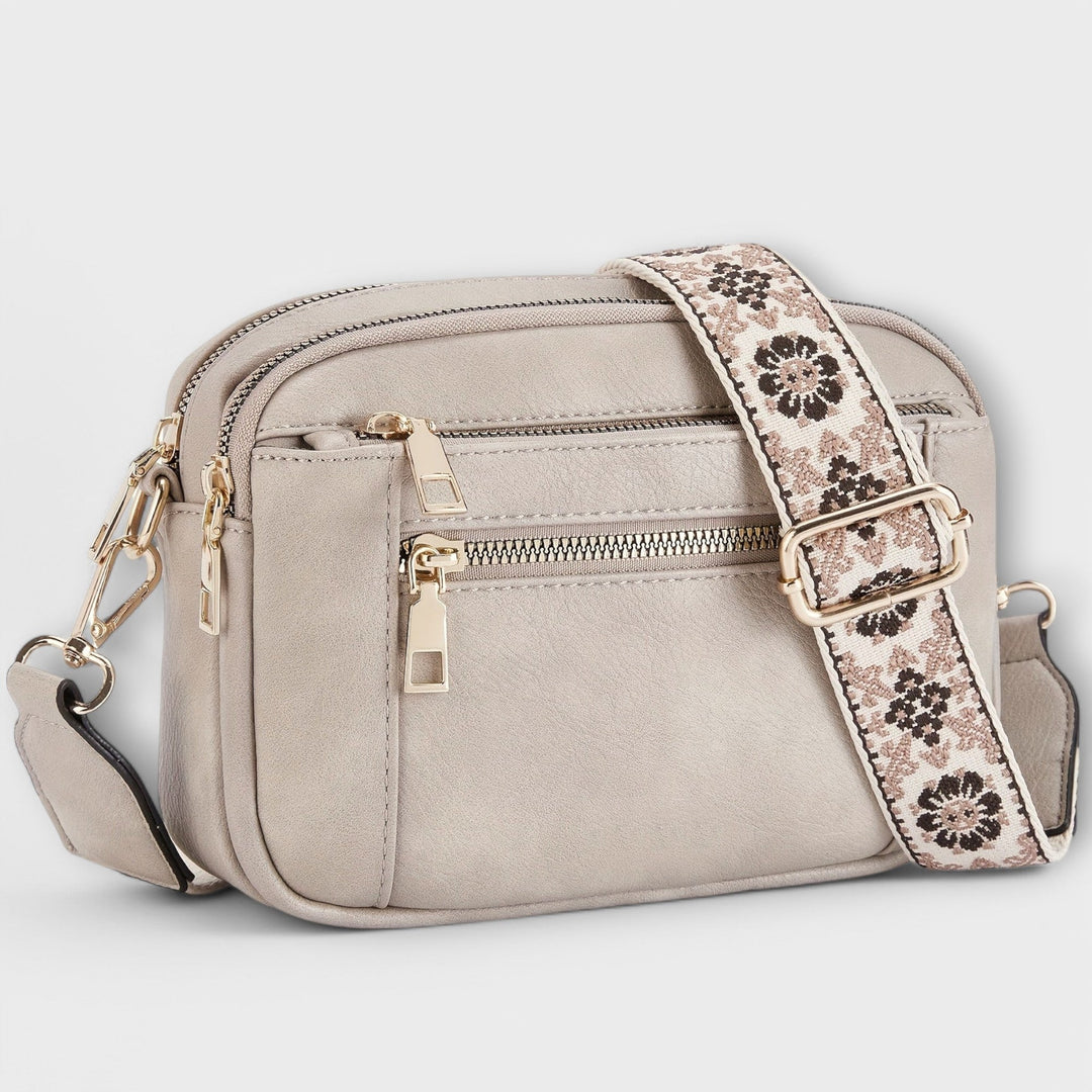 Women's Structured Crossbody Bag with Woven Guitar Strap