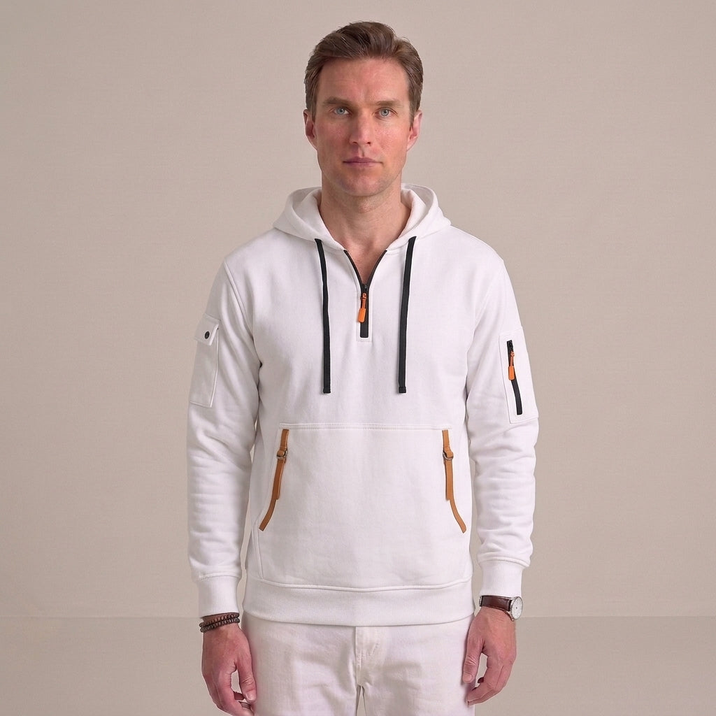 Men's Quarter-Zip Hooded Sweatshirt with Utility Pockets