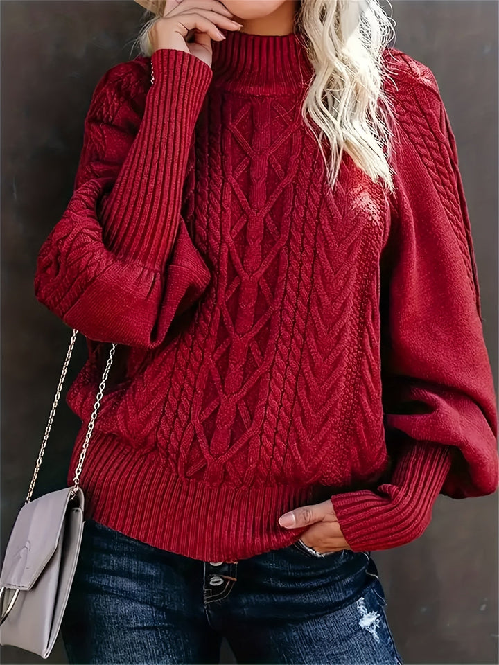 Pull en maille torsadée pour femme à col montant