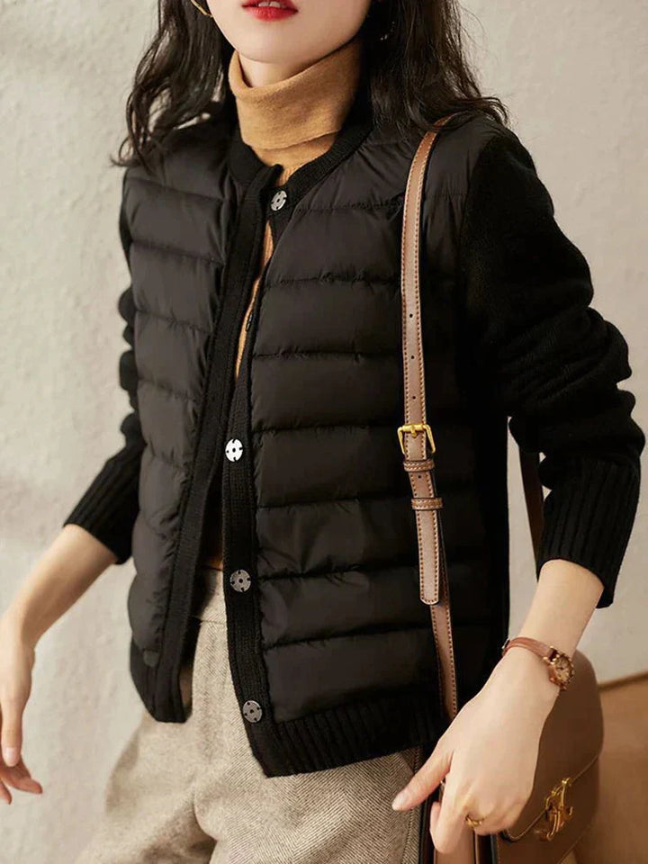 Women's Quilted Puffer Jacket with Knitted Sleeves
