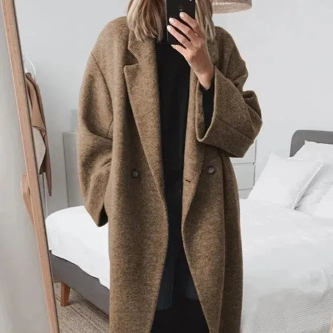 Women's Double-Breasted Longline Wool Coat