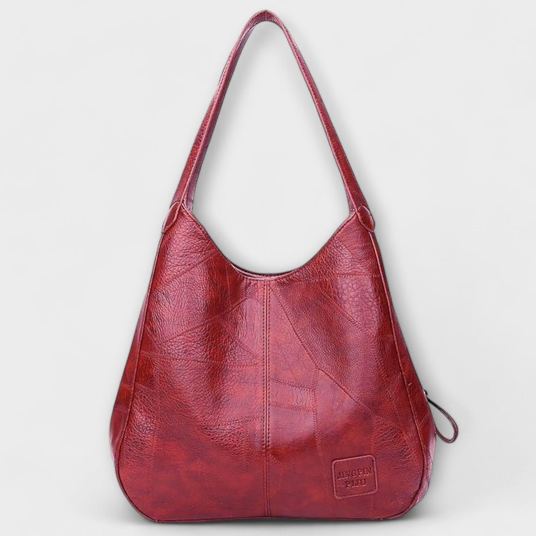 Women's Leather Hobo Shoulder Bag with Patchwork Design