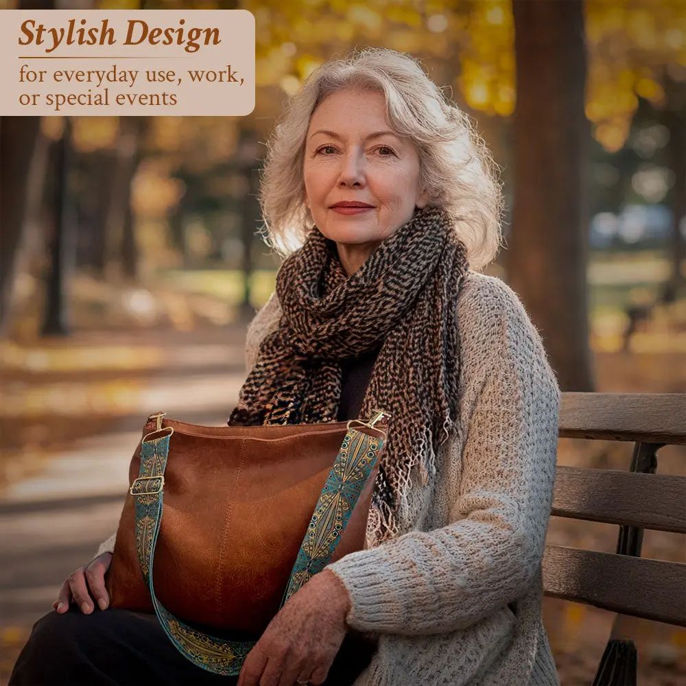Women's Leather Tote with Embroidered Strap