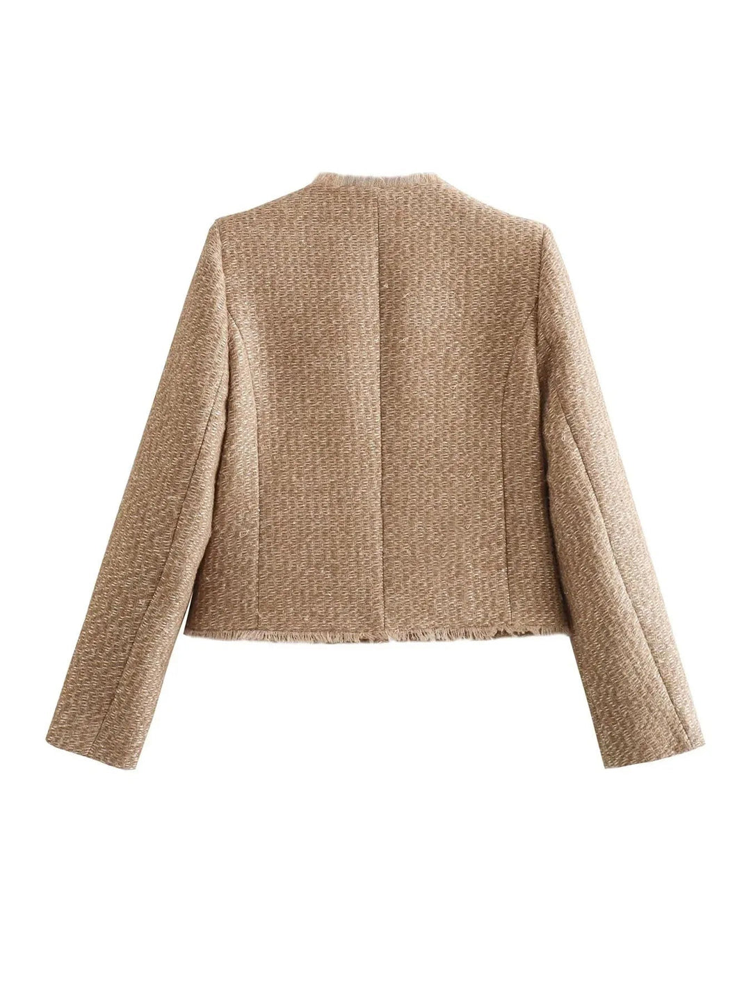 Women's Tweed Collarless Jacket with Button Fastening