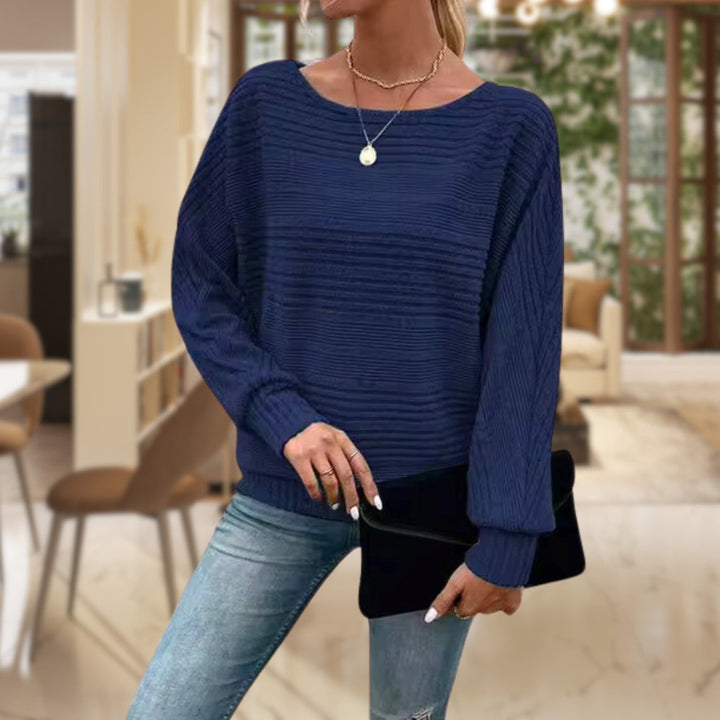Women's Ribbed Batwing Sleeve Boat Neck Jumper