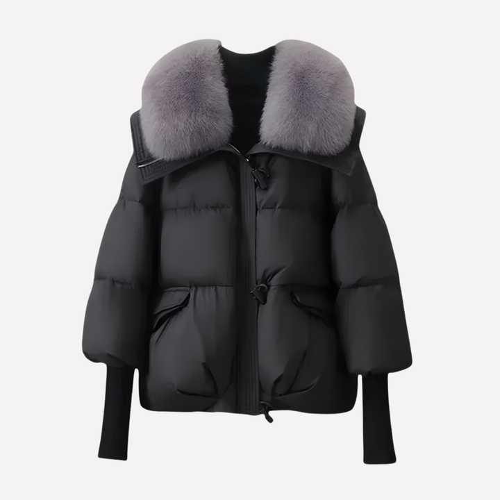 Women's Quilted Puffer Jacket with Faux Fur Collar