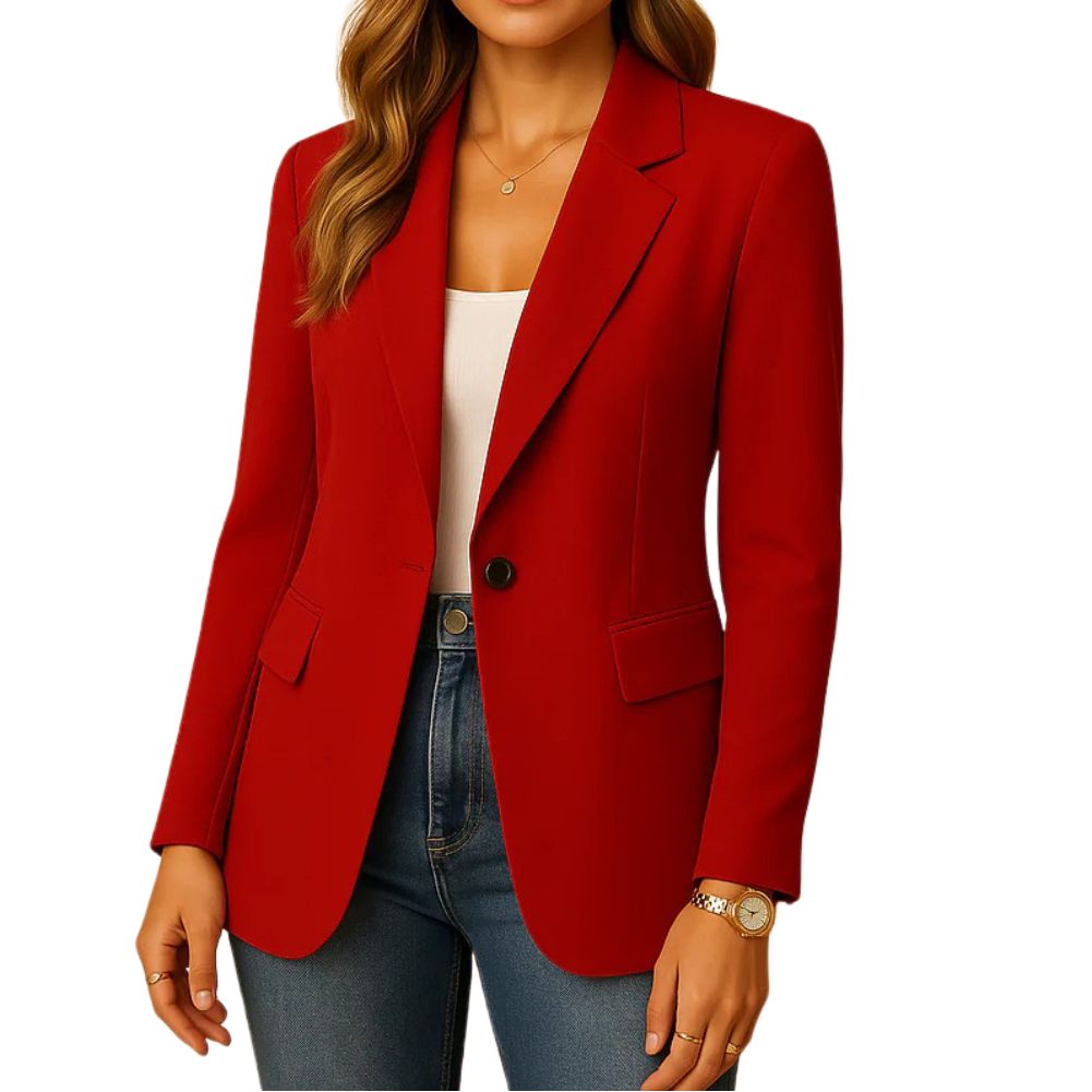 Women's Stretch Blazer with Notched Lapel and Single-Button Closure