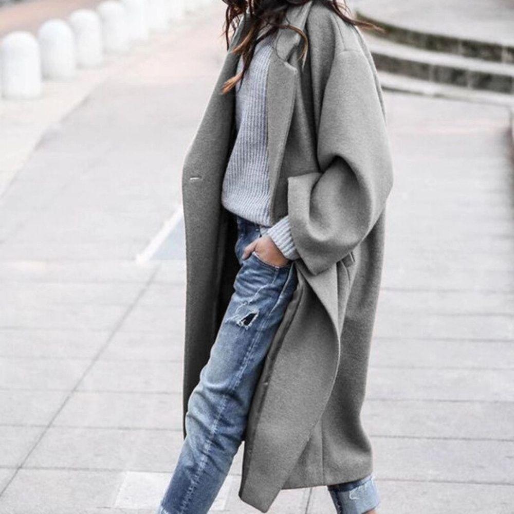 Women's Longline Winter Coat with Wide Lapels Relaxed Fit