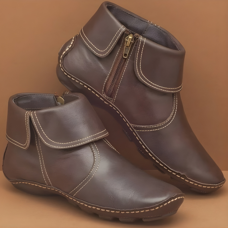 Women's Leather Ankle Boots with Side Zip Closure