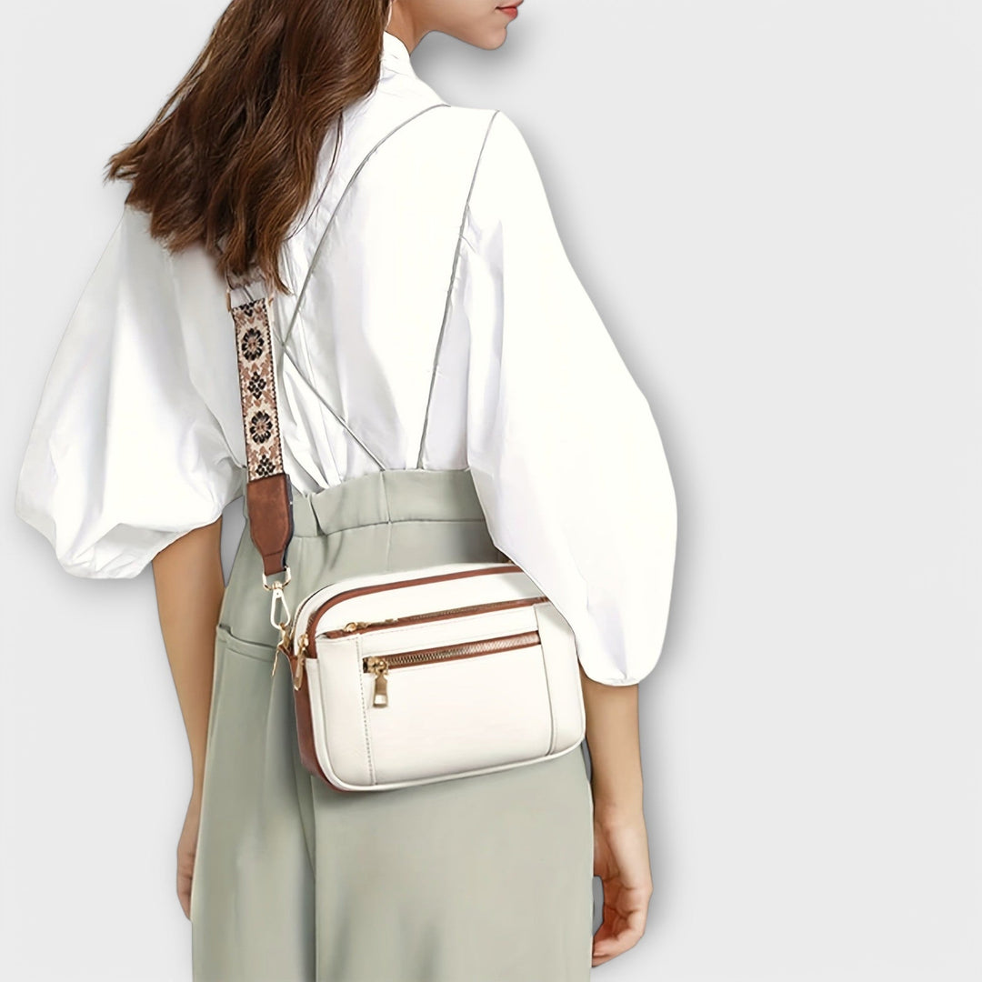 Women's Structured Crossbody Bag with Woven Guitar Strap
