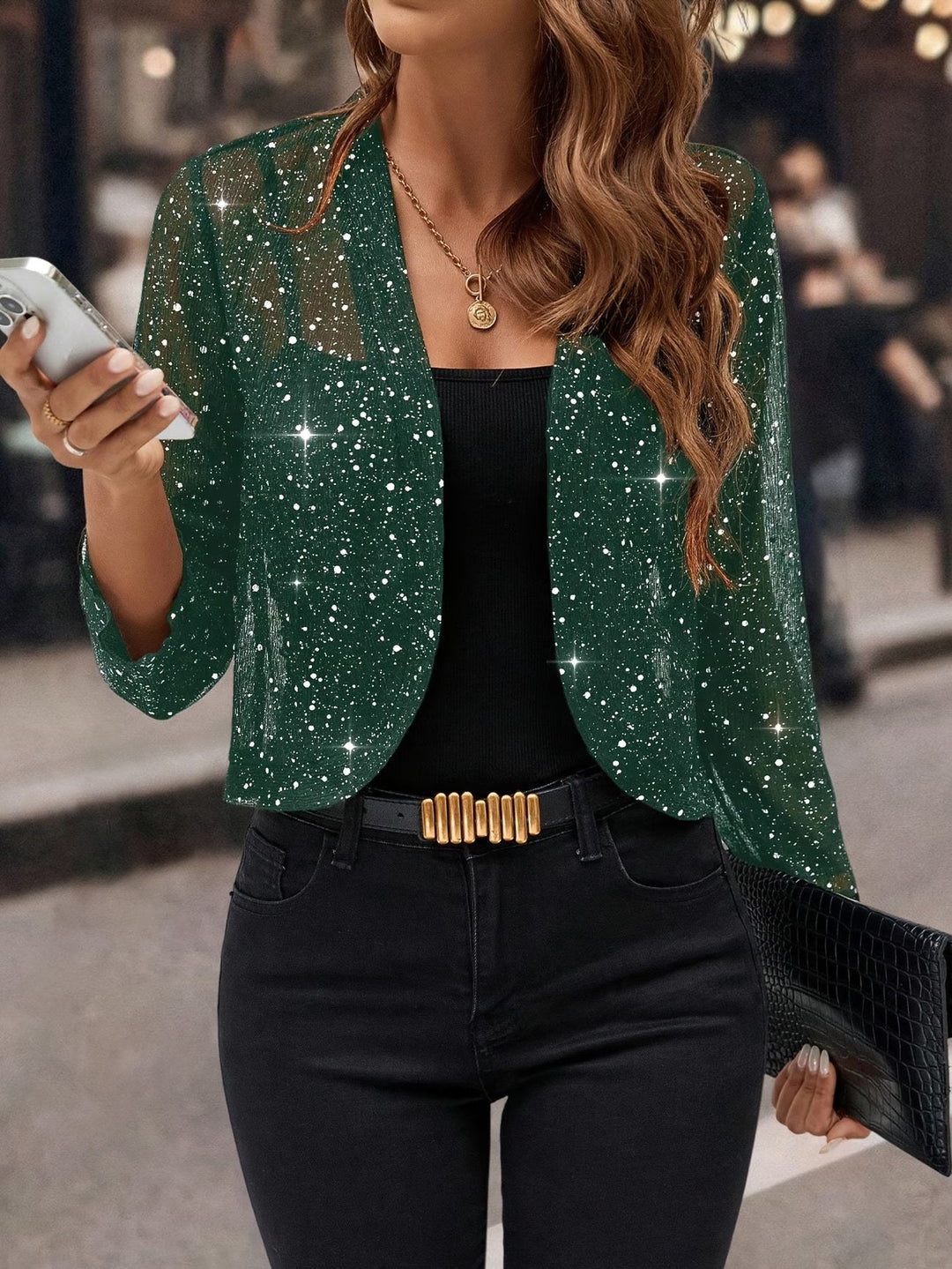 Women's Glitter Sequin Cardigan Jacket in Relaxed Fit