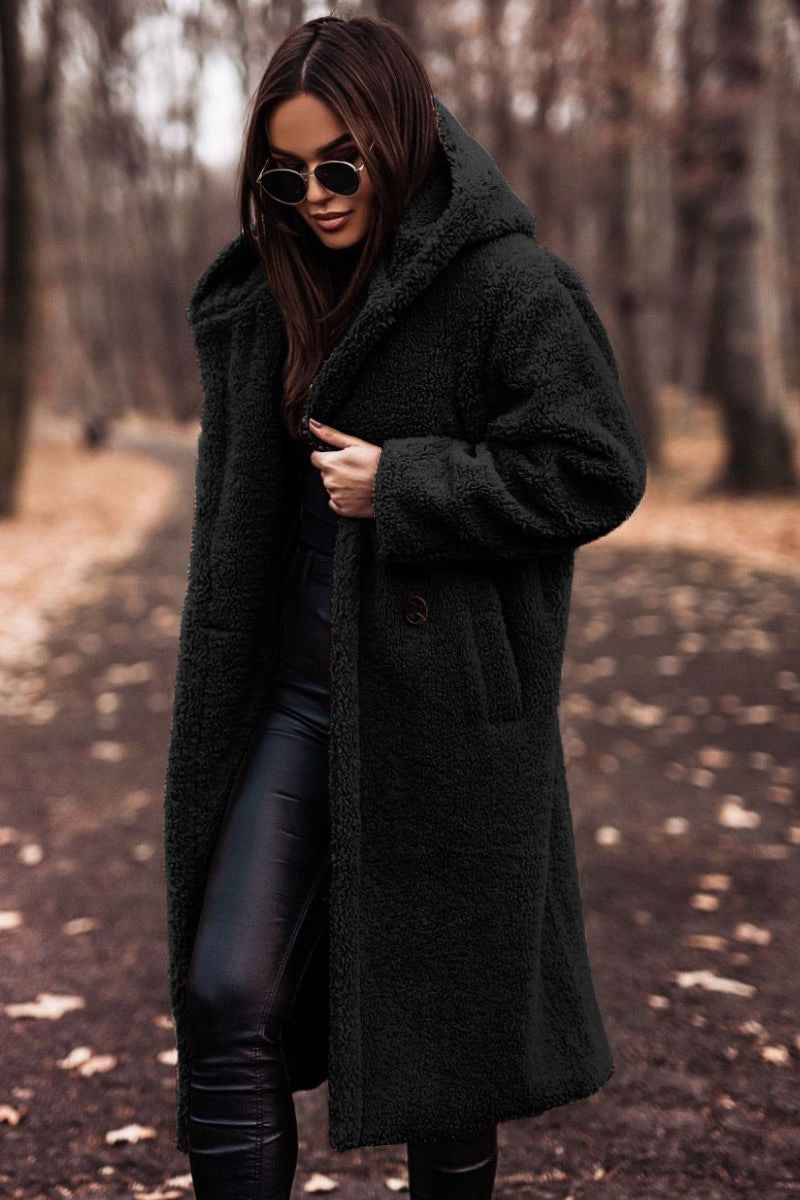 Women's Teddy Coat with Hood in Longline Fit