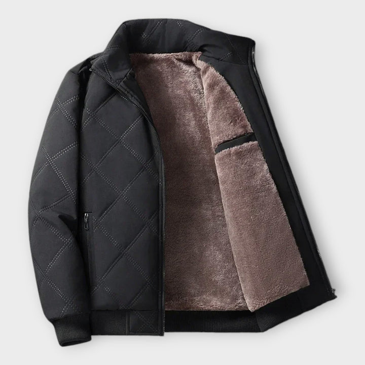 Men's Quilted Fleece-Lined Winter Jacket with Full Zip
