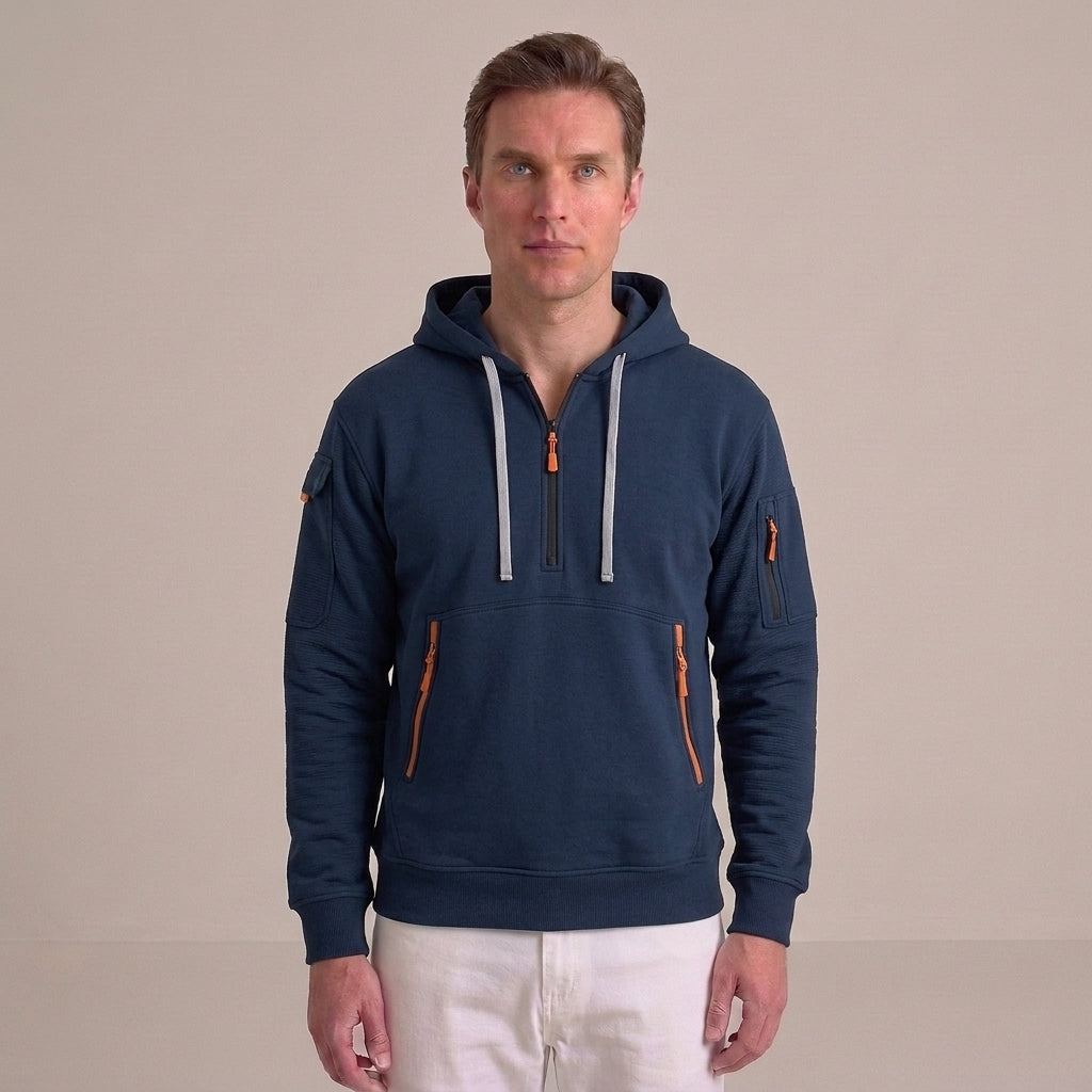 Men's Quarter-Zip Hooded Sweatshirt with Utility Pockets